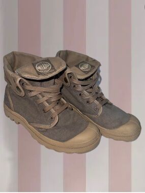Palladium Khaki + Beige Foldover Boots